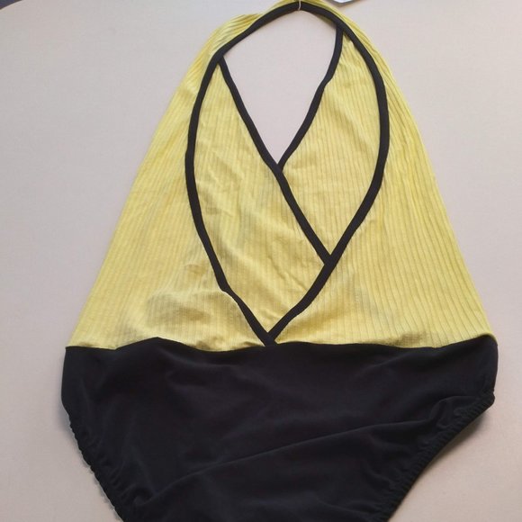 Revise Concept Halterneck Yellow Bodysuit, Open Back, Surplice Front-  NEW - Picture 1 of 8